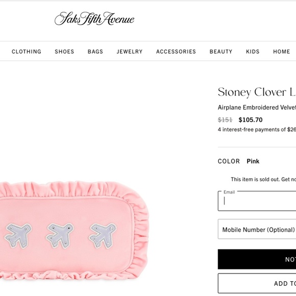 Stoney Clover Lane Airplane Embroidered Velvet Ruffle Small Pouch - Picture 6 of 6